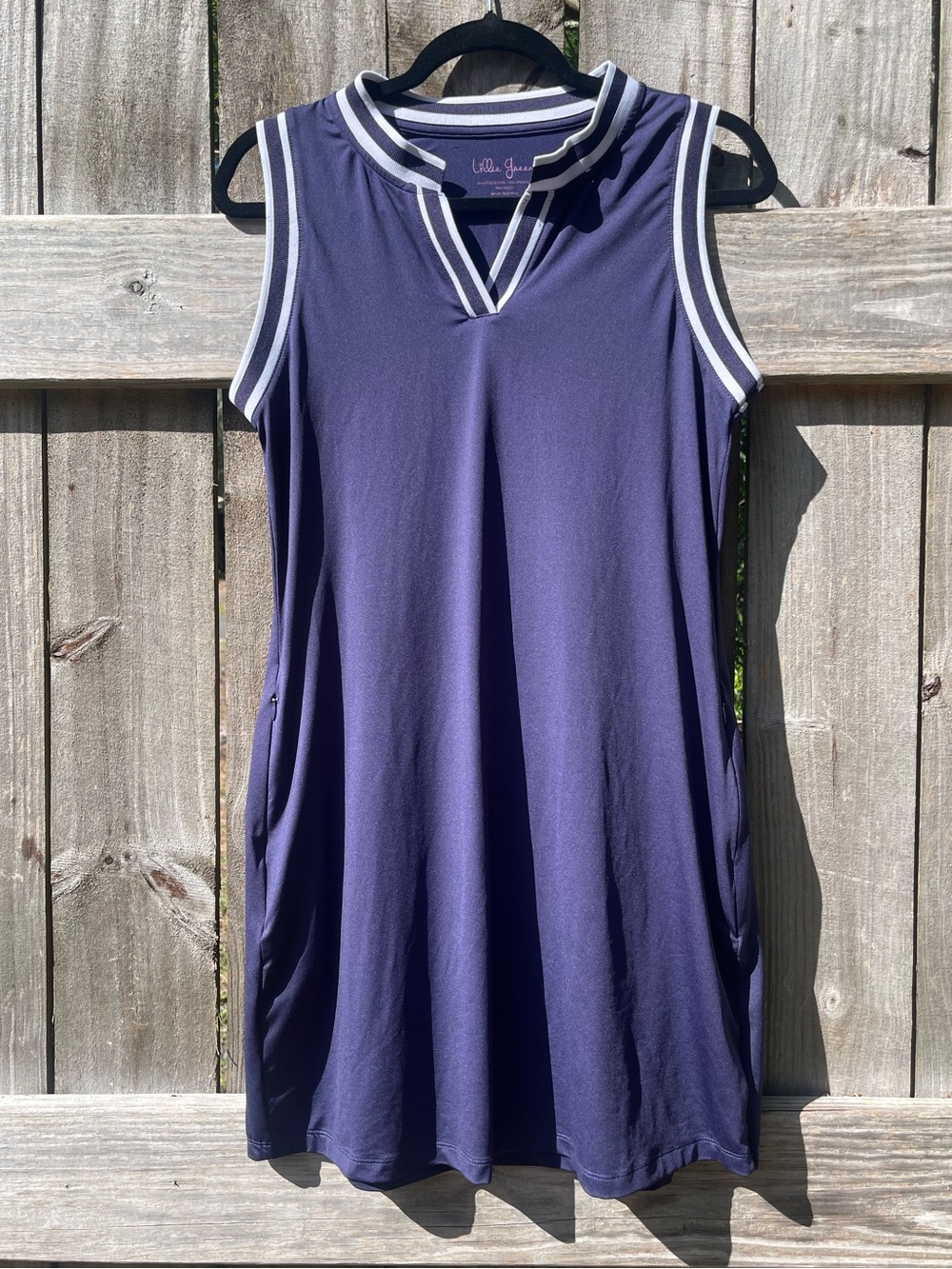 Lillie Green Navy Sleeveless Mini Athletic Dress with Striped Trim